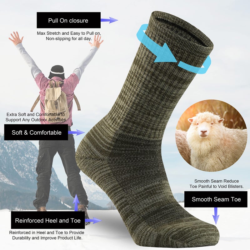Ortis Men's Merino Wool Cushion Crew Socks with Moisture Wicking Control Light Weight Breathable for Outdoor Hiking Cycling(Green L) - Image 3